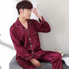 Solid Color Sleepwear Silk Satin Pajamas Couple Set Long Button-Down Pyjamas Suit Pijama Women Men Loungewear Plus Size Pj Set