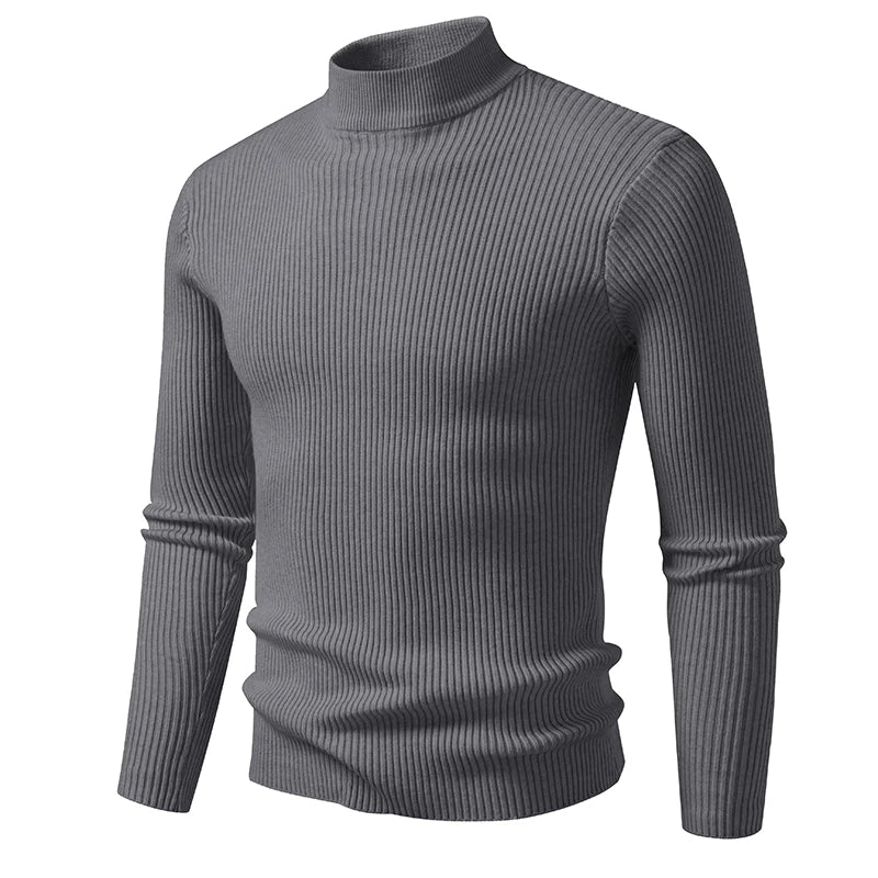Mens Mock Neck Pullover Sweater High Neck Turtleneck Long Sleeve Sweaters for Men Winter Warm Outwear Stripes Casual Coats