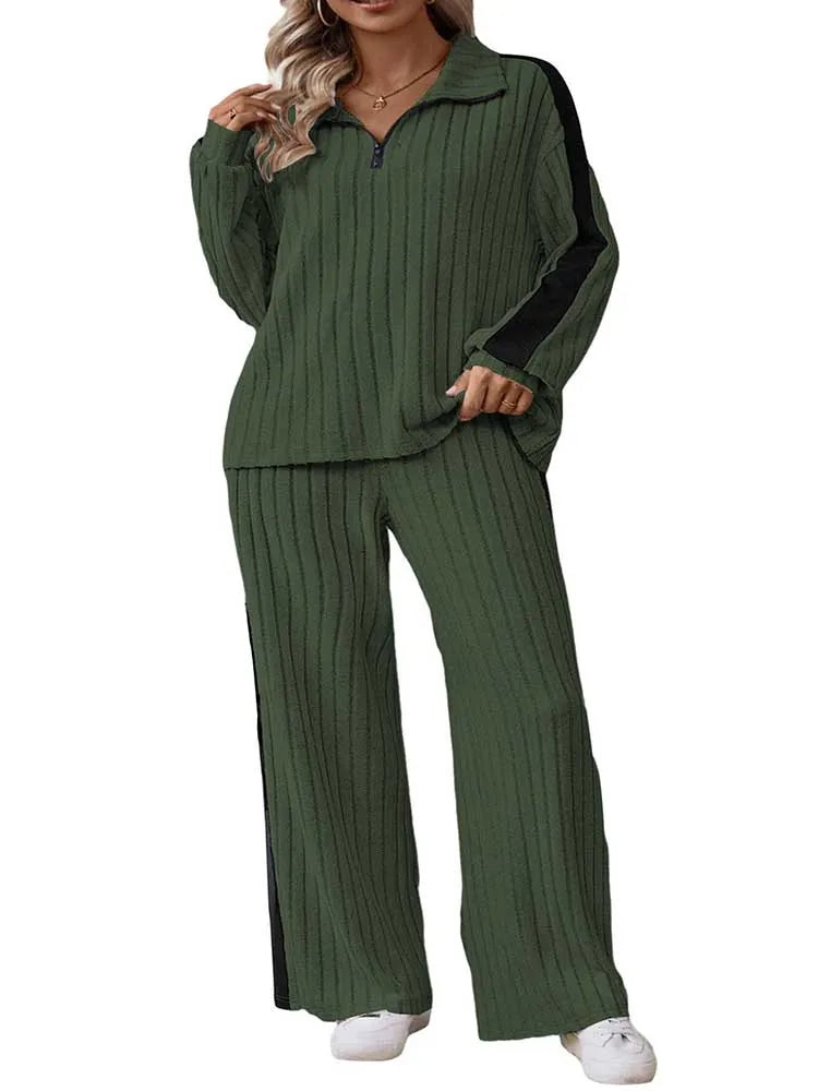2piece Woman Outfit 3xl 4xl 5xl Female Clothing Spring Ribbed Knit Top and Trouser Plus Size Elegant Sets