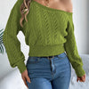 Autumn and Winter Casual Elegant Slash Neck Off shoulder Long Sleeved Knitted Pullover Sweater for Women