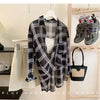 New Red Black Checkered Long Sleeve Sunscreen Shirt for Women's Spring and Autumn, Loose and Lightweight Shirt Top Outer