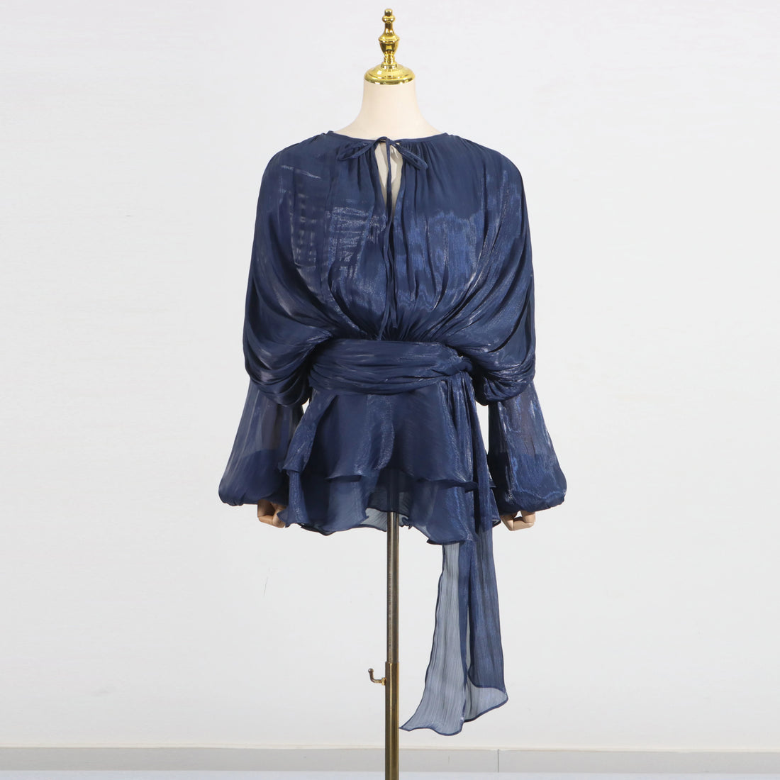 GALCAUR Solid Loose Splicd Lace Up Dresses For Women V Neck Long Sleeves Patchwork Ruffles Tunic Dreses Female Fashio New