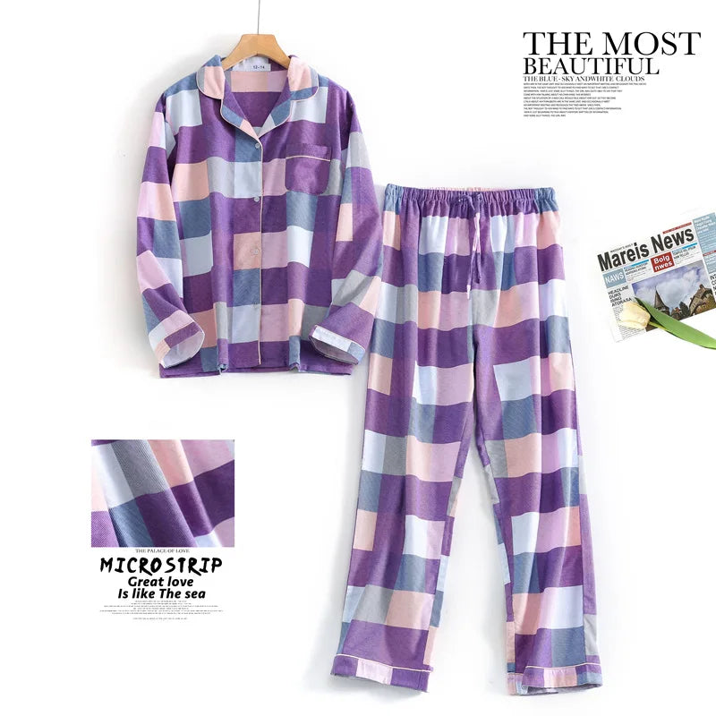 Women's Pajamas Plus Size S-XXXL Clothes Ladies Flannel Cotton Home Wear Suit Autumn Winter Pajamas Plaid Print Sleep Tops