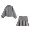 TFMLN Women's Knitted Mini Skirt Set Long Sleeve Loose Bomber Jacket Top A-Line Short Skirt Autumn Winter New Elegant Suit