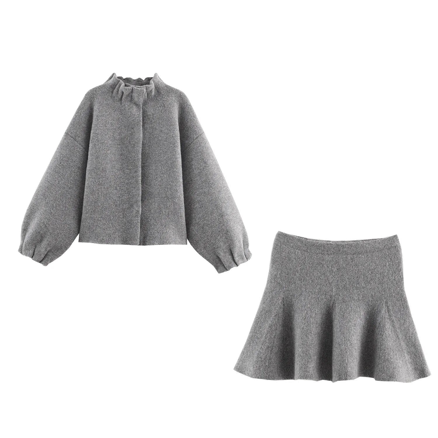 TFMLN Women's Knitted Mini Skirt Set Long Sleeve Loose Bomber Jacket Top A-Line Short Skirt Autumn Winter New Elegant Suit