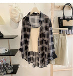 New Red Black Checkered Long Sleeve Sunscreen Shirt for Women's Spring and Autumn, Loose and Lightweight Shirt Top Outer