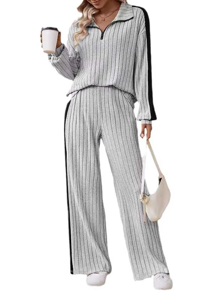 2piece Woman Outfit 3xl 4xl 5xl Female Clothing Spring Ribbed Knit Top and Trouser Plus Size Elegant Sets