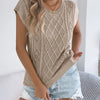 Summer Knitted Pullover Woman Casual Hollow Out Round Neck Twist Solid Color Short Sleeve Tops Apricot Khaki Woman Clothes