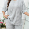 Plus Size Women's Lounge Set Top and Shorts Sets Ladies Solid Ribbed Short Sleeve Round Neck Top & Shorts Pajamas 2 Piece Set
