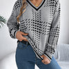 Women's V Neck Color Block Girds Striped Sweaters for Autumn Winter Casual V Neck Lantern Long Sleeve Knitted Pullover Warm Tops