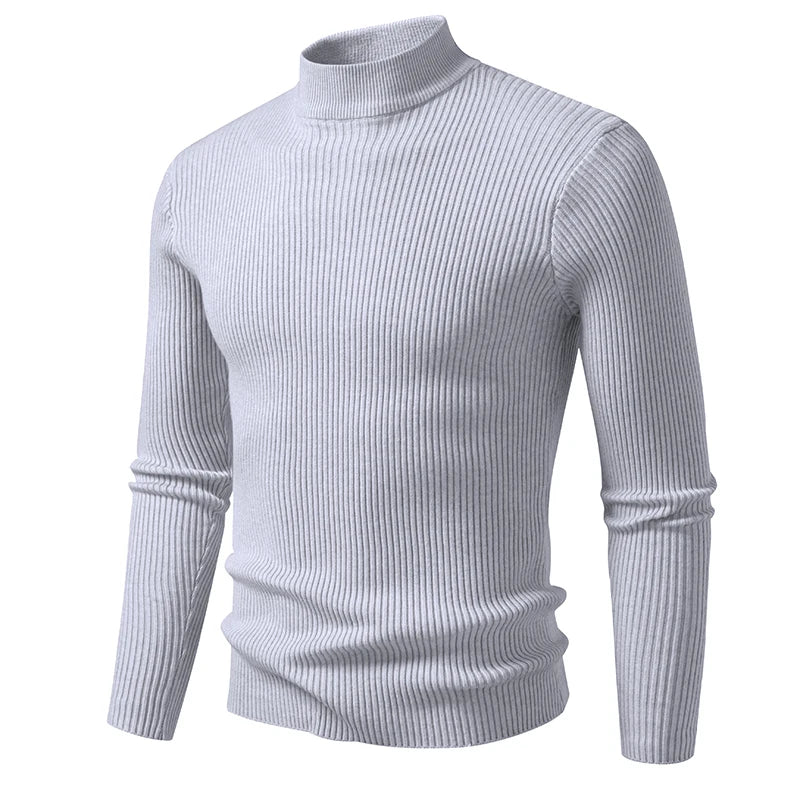 Mens Mock Neck Pullover Sweater High Neck Turtleneck Long Sleeve Sweaters for Men Winter Warm Outwear Stripes Casual Coats