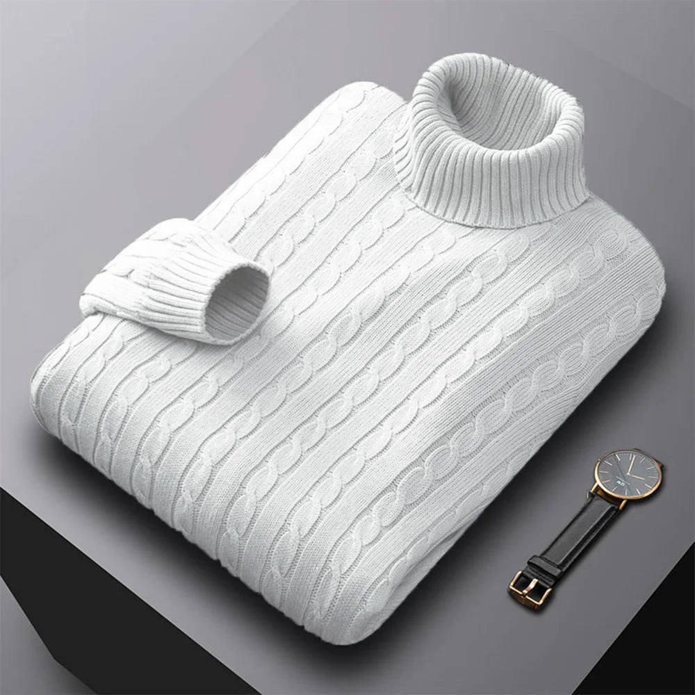 New Men's Turtleneck Sweater Solid Color High Neck Pullover Knitted Sweaters Casual Elastic Sweatwear Mens Fall Winter