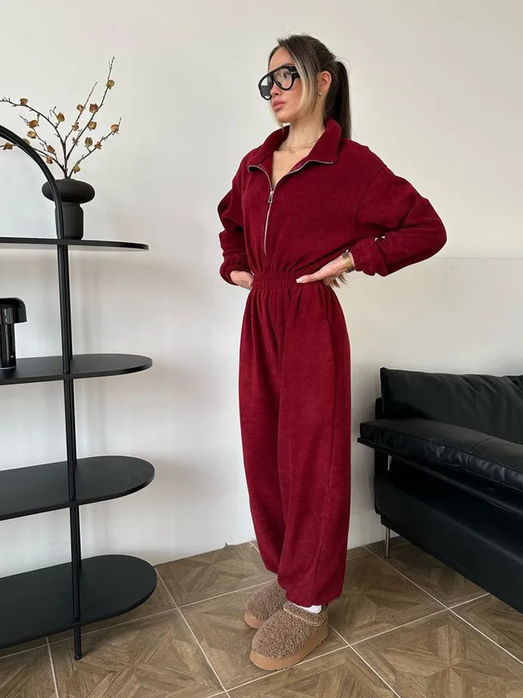 Zekye Woman Clothing New Fashion Long-sleeved Jumpsuit Women's Casual Semi-open Elastic Waist Jumpsuit Elegant Woman Jumpsuit