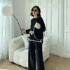Autumn Collection Elegant Color Blocking Side Slit Long Sleeve Knitted Top High-Waisted Slimming Bell Bottom Trousers Two-P