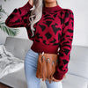 Autumn Winter Leopard Pattern Sweater Casual Women 2025 Round Neck Long Sleeve Knitted Short Pullover