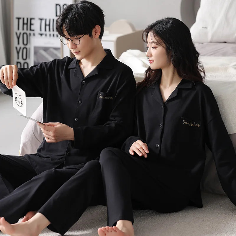 Autumn Couple Pijamas Set For Men Women Cotton Kimono Homewear Man Pjs Female Pijamas Suit Pyjamas Home Clothes Drop Ship