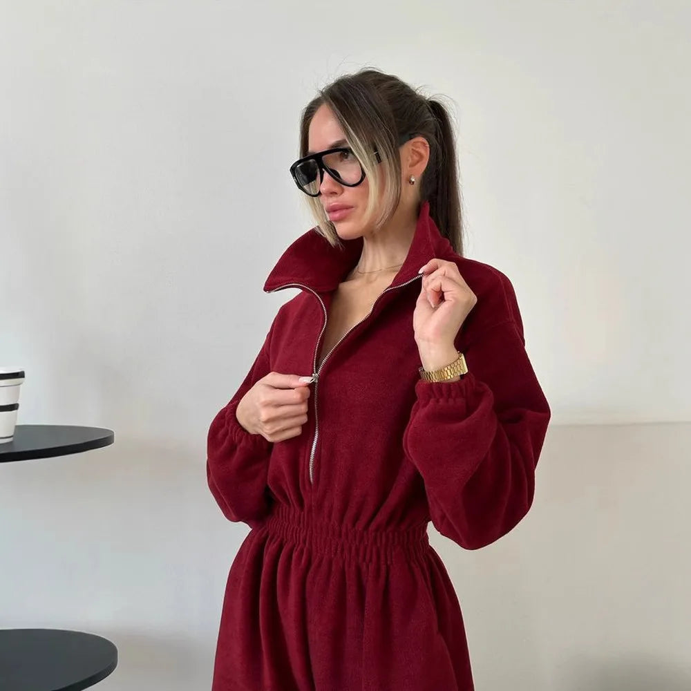 Zekye Woman Clothing New Fashion Long-sleeved Jumpsuit Women's Casual Semi-open Elastic Waist Jumpsuit Elegant Woman Jumpsuit