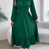 Autumn and Winter Casual Elegant Solid Color Round Neck Long Sleeved Waist Cinched Lotus Leaf Edge Dress Women Clothing