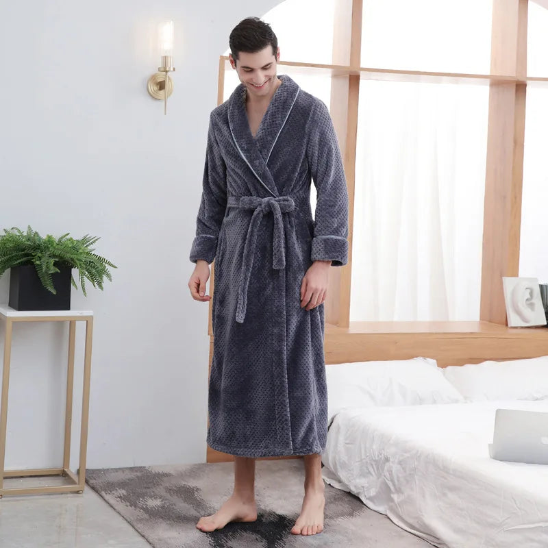 Large Size Flannel Long Robe Autumn Winter Thickened Couple Sleepwear Kimono Bathrobe Gown Nightgown Loose Coral Fleece Homewear