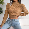 2025 Autumn Winter Women Casual Hollow Out Long Sleeve Knitted Pullovers and Sweaters Crop Top