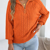 Women's Casual Turn Down Collar Half Zipper Sweaters Autumn Winter Lantern Long Sleeve Twist Knitted Tops Orange Khaki Red