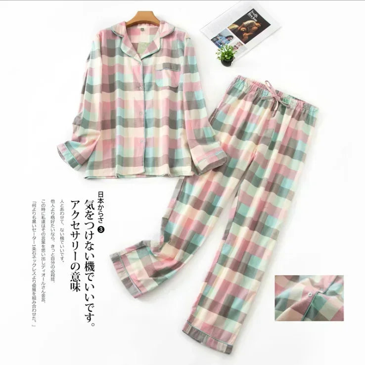 Women's Pajamas Plus Size S-XXXL Clothes Ladies Flannel Cotton Home Wear Suit Autumn Winter Pajamas Plaid Print Sleep Tops