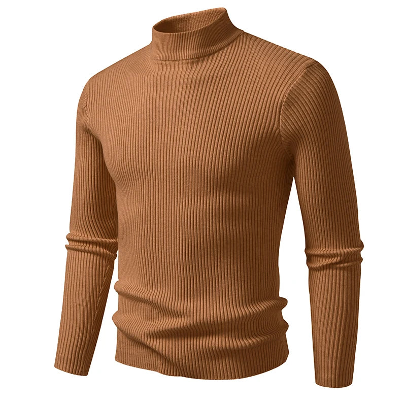 Mens Mock Neck Pullover Sweater High Neck Turtleneck Long Sleeve Sweaters for Men Winter Warm Outwear Stripes Casual Coats