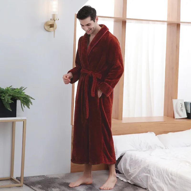 Large Size Flannel Long Robe Autumn Winter Thickened Couple Sleepwear Kimono Bathrobe Gown Nightgown Loose Coral Fleece Homewear