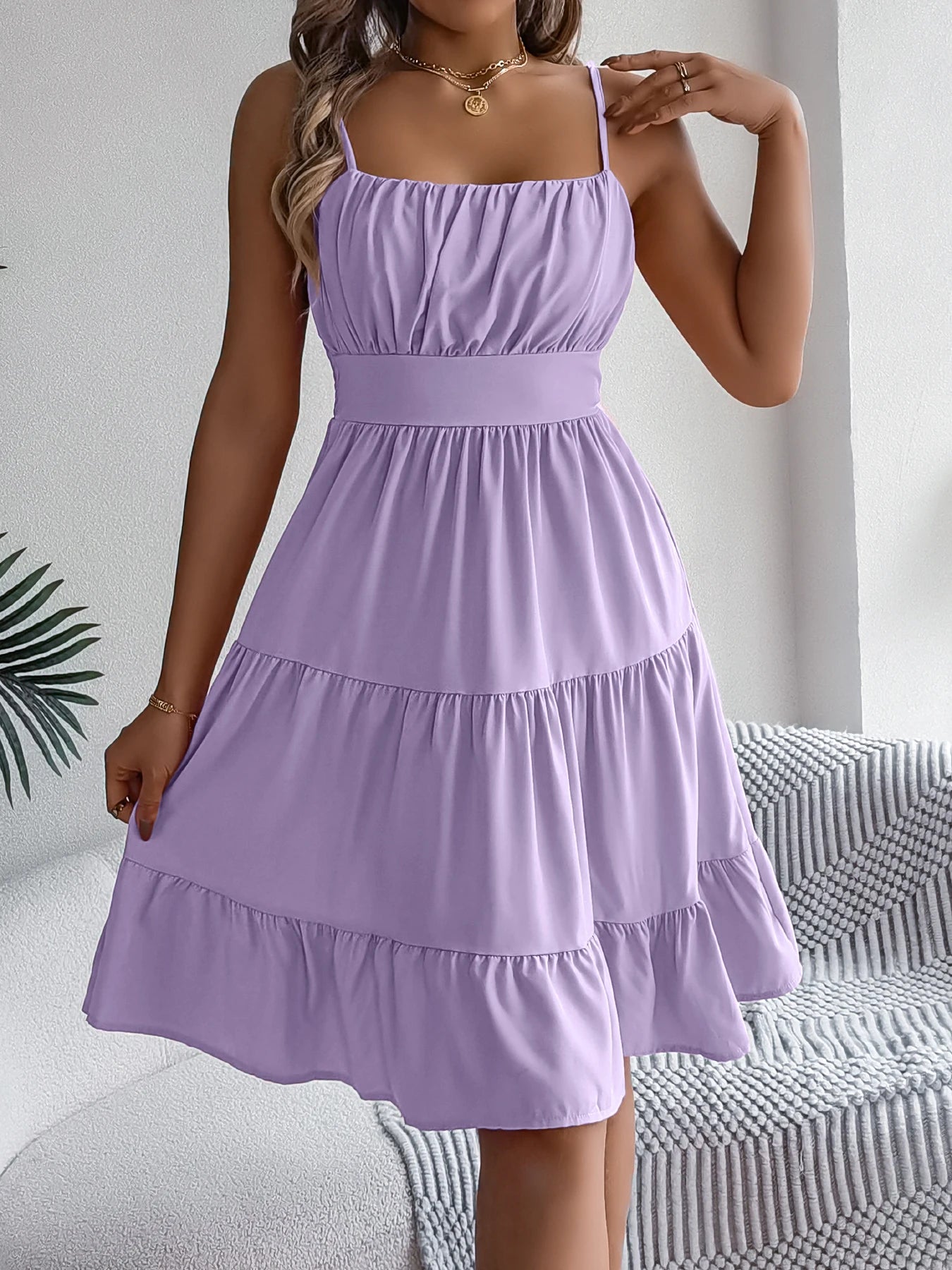 Casual Vacation Ruffled Camisole Dress Spring Summer Women's Solid Dresses for Women