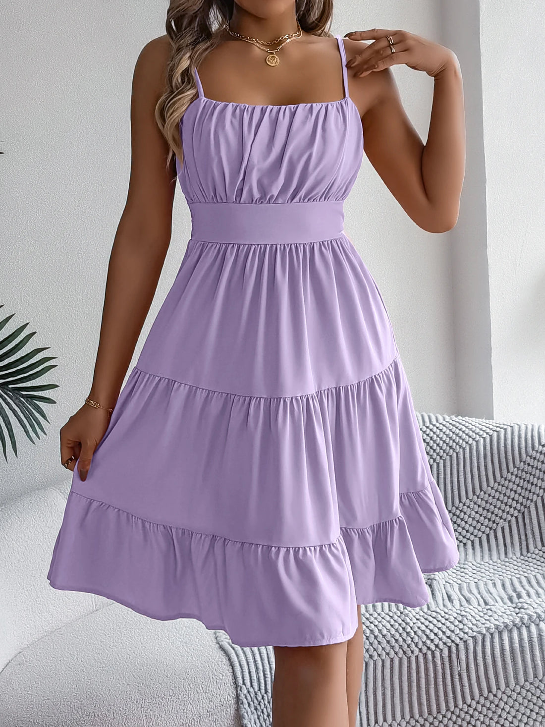 Casual Vacation Ruffled Camisole Dress Spring Summer Women's Solid Dresses for Women