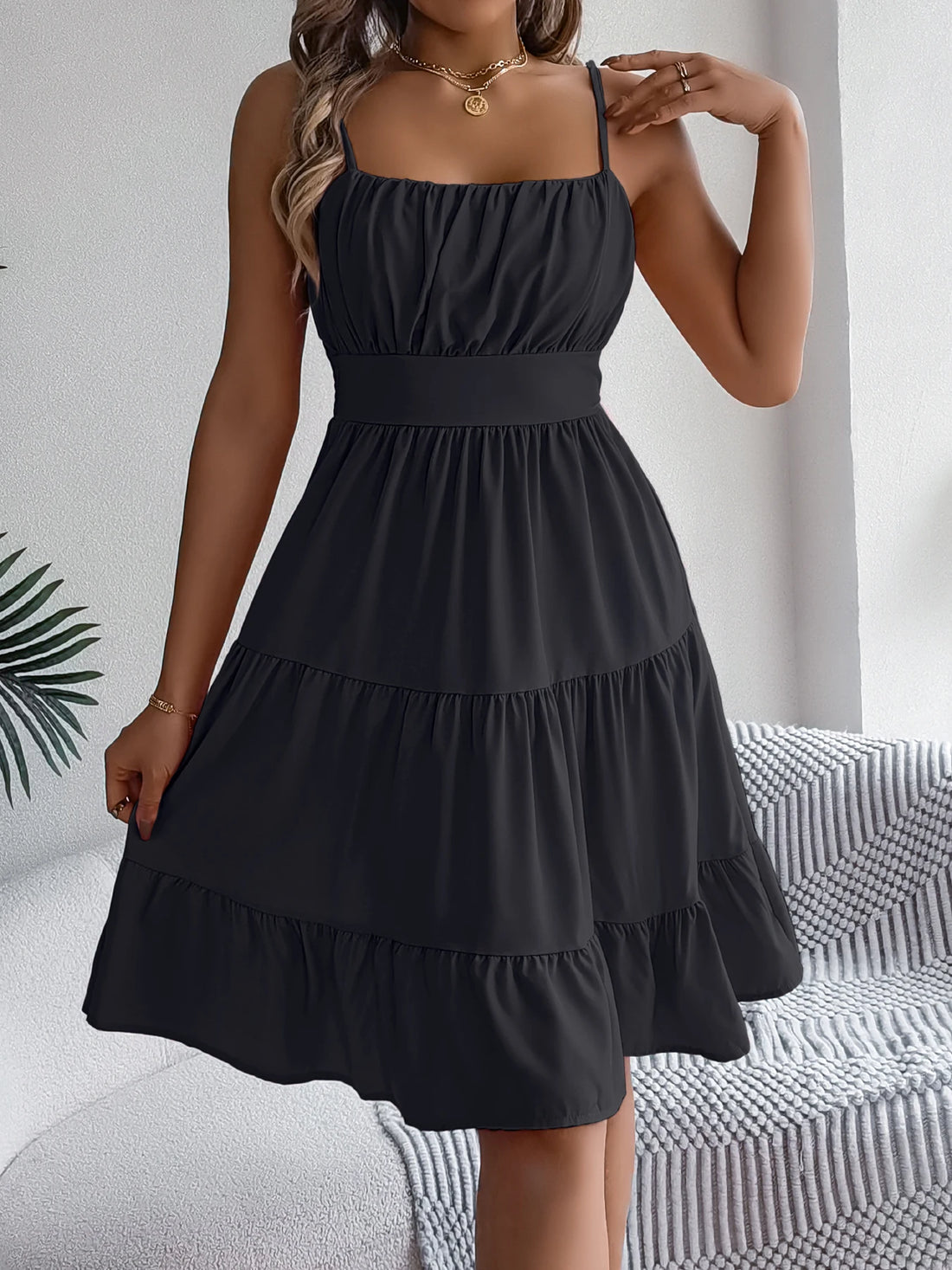 Casual Vacation Ruffled Camisole Dress Spring Summer Women's Solid Dresses for Women