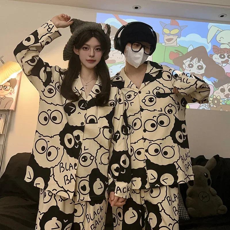 2 Sets of Couple Models Korean Ins Peter Rabbit Couple Pajamas Female Cotton Long-sleeved Men's Striped Two-piece Homewear