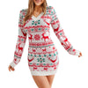 Women Long Sleeve Sweater Dress Christmas Print Knitted Bodycon Party Dress for Beach Club Streetwear