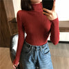 Thick Sweater Women Knitted Ribbed Pullover Sweater Long Sleeve Turtleneck Slim Jumper Soft Warm