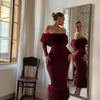 Faux Fur Patchwork Strapless Dress Women Sexy Off-shoulder Full Sleeve Cinched-waist Slim Gowns Lady Chic Evening Party Dresses