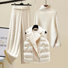 Women Sweater Suit Knitting 3 Piece Sets Cotton Vest Top Pullover Turtleneck Wide Leg Pants Tracksuit Winter Thick Outfits