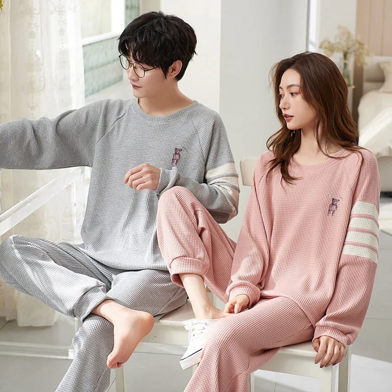 Couple's Pijama Sets M-3XL Autumn Spring Pajamas Lovely Cartoon Sleepwear Cotton Pyjamas For Women Man Top Pant Leisure Outwear