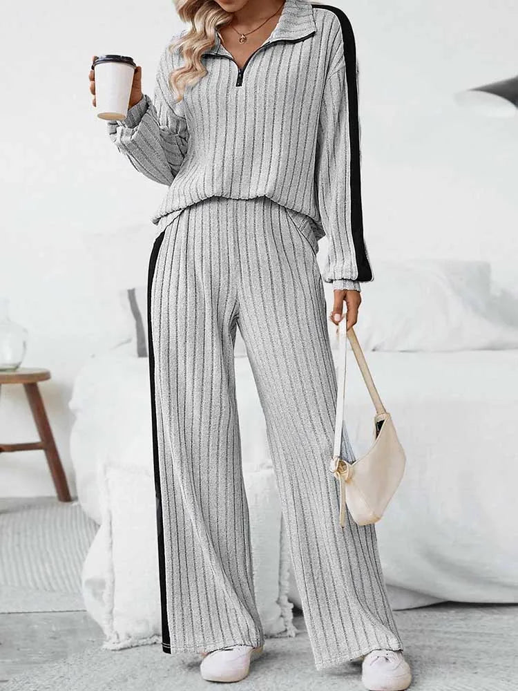 2piece Woman Outfit 3xl 4xl 5xl Female Clothing Spring Ribbed Knit Top and Trouser Plus Size Elegant Sets