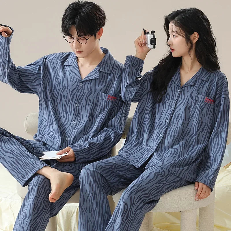 Cotton Couple Pajamas Women Autumn Long sleeve Trouser 2024 New Cardigan Home Wear Men's Suit Outer Wear pijma hombre Dropship