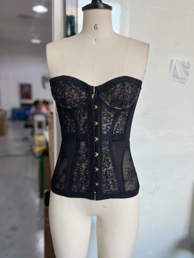 Spicy Girl Sexy Tight Corset Lace Hollow Sleeveless Strapless Top Summer Fashion Women Street Trendy Vest