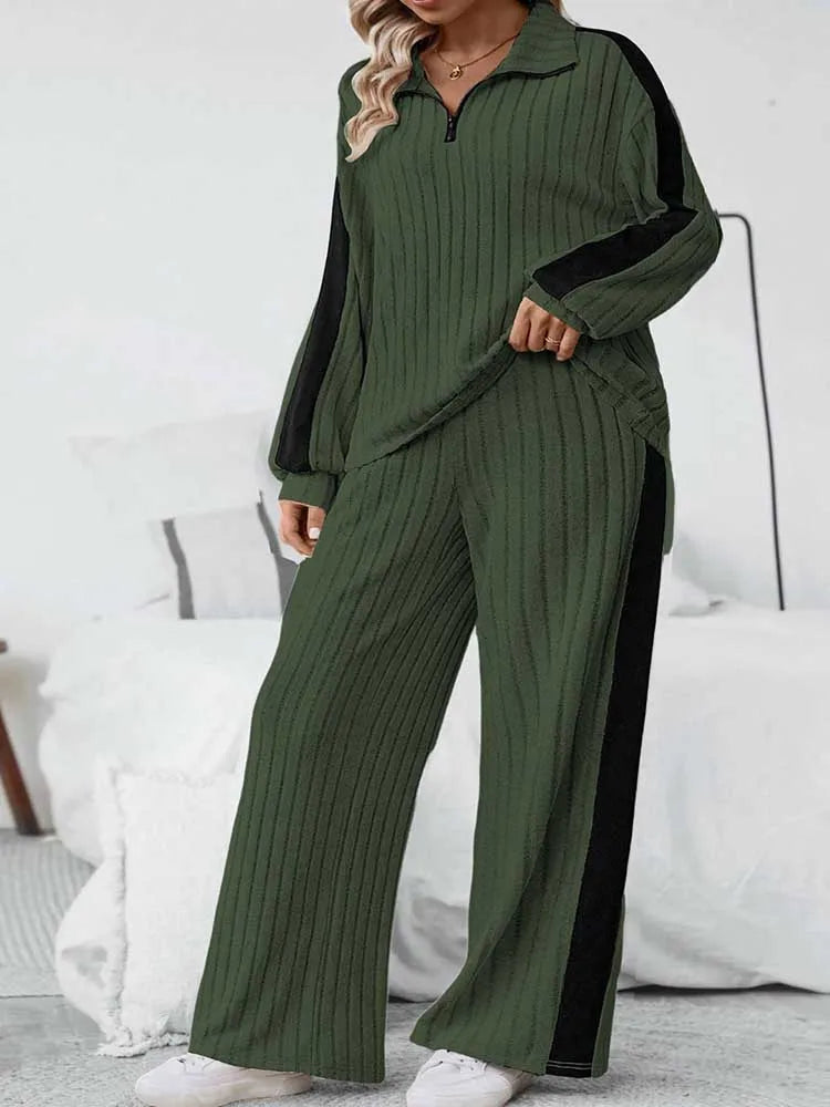 2piece Woman Outfit 3xl 4xl 5xl Female Clothing Spring Ribbed Knit Top and Trouser Plus Size Elegant Sets