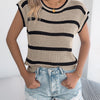 Casual Knit Striped Pullover Woman Spring Summer Round Neck Sleeveless Hollow Out Tops Khaki Pink Apricot Women Clothes