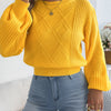 Women's Solid Color Round Neck Lantern Long Sleeve Knitted Sweaters for 2025 Autumn Winter Clothes Yellow Red Khaki