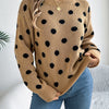 Autumn Winter Fashion Polka Dot Pattern Knitted Sweaters Women Casual Round Neck Lantern Long Sleeve Pullover