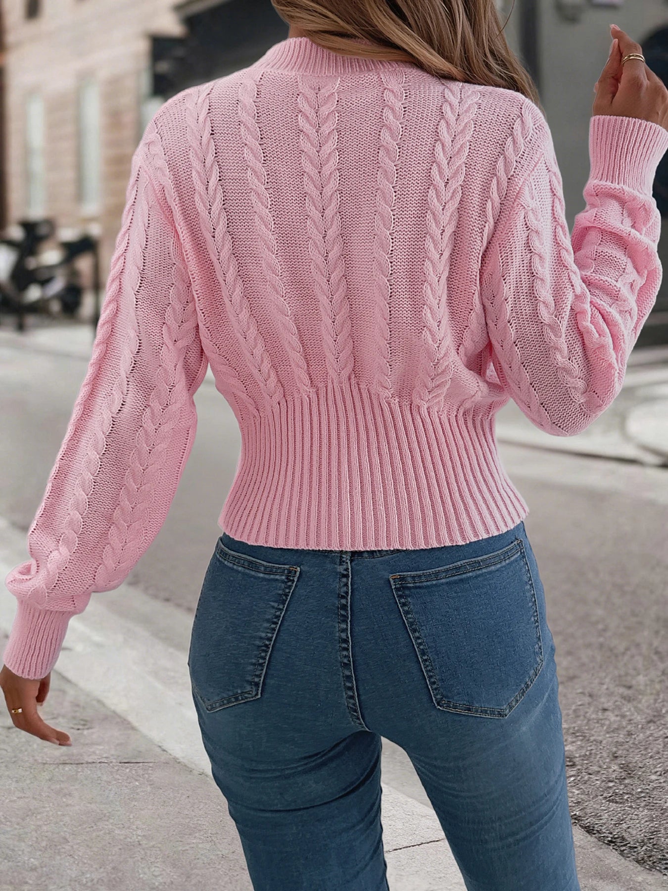 Women's Solid Color Twist Knitted Sweaters Autumn Winter Casual Mock Neck Waist Cinching Lantern Long Sleeve Valentine Tops