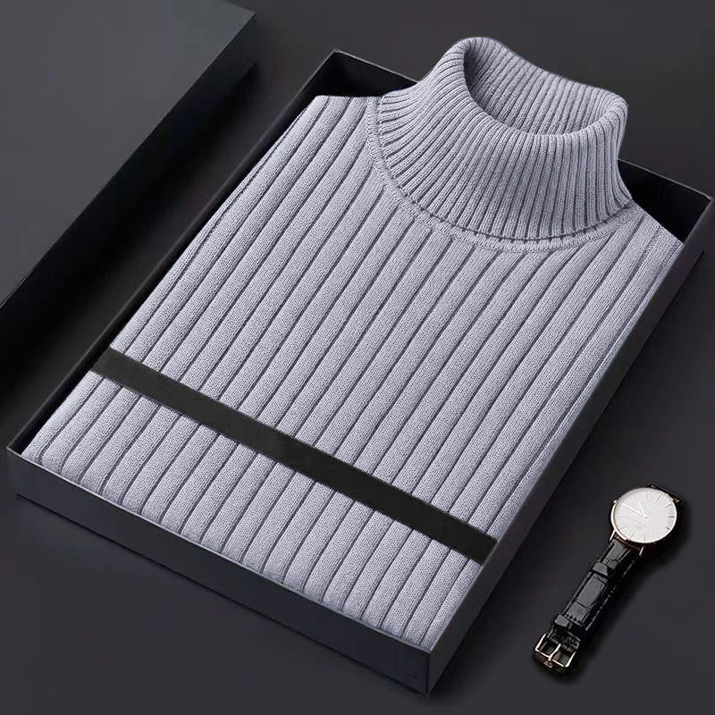 Autum Men's Slim Fit Pullover Sweaters Long Sleeve Turtleneck Sweater Casual Stripe Knitted Winter Warm Outdoor Streetwear