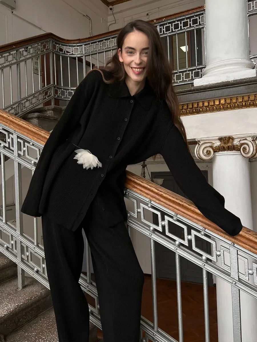 Bornladies Autumn Winter New Knit Cardigan Pants Set Loose Two Piece Casual Sweater Suit Women Thick Warm Soft Knitted Outfit