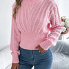Women's Solid Color Twist Knitted Sweaters Autumn Winter Casual Mock Neck Waist Cinching Lantern Long Sleeve Valentine Tops