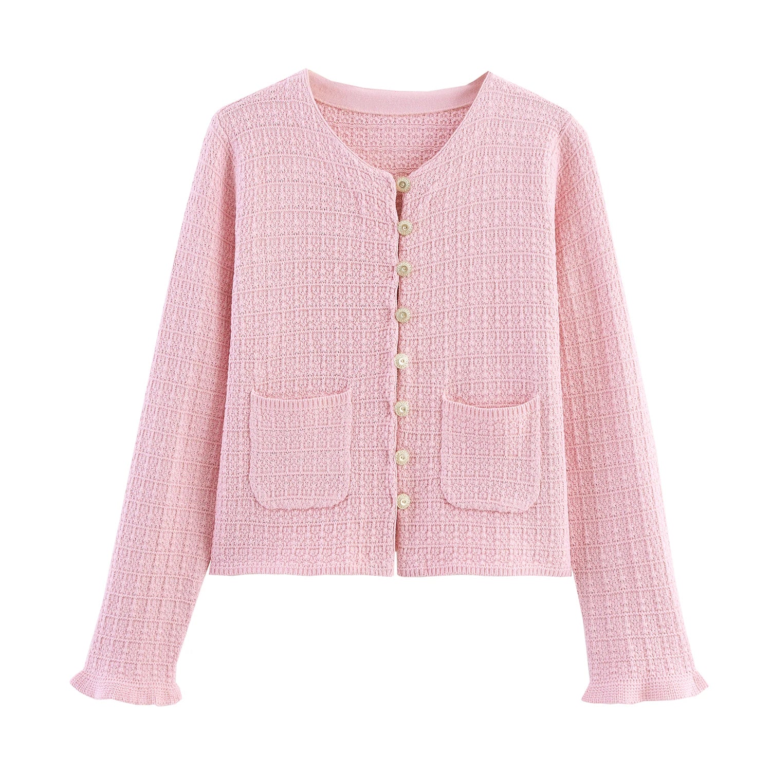 DEEABAE Autumn And Winter New Round Neck Buckle Decoration Gentle and Versatile Short Sleeve Knitted Cardigan Half Skirt Set