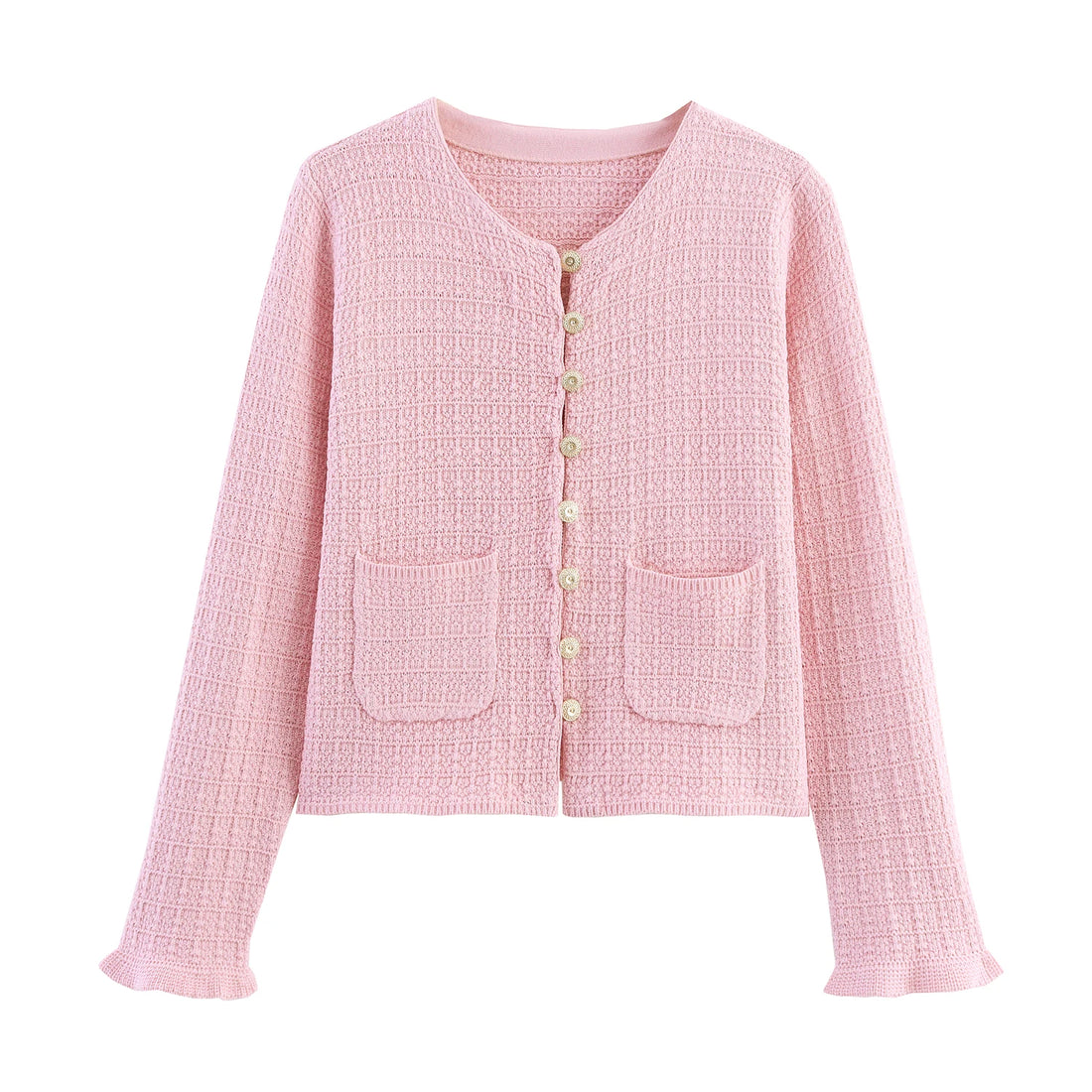 DEEABAE Autumn And Winter New Round Neck Buckle Decoration Gentle and Versatile Short Sleeve Knitted Cardigan Half Skirt Set